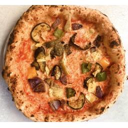 Ortolana - San Marzano tomato sauce, vegan cheese, artichokes, peppers, red onions, grilled courgettes, aubergine, orega